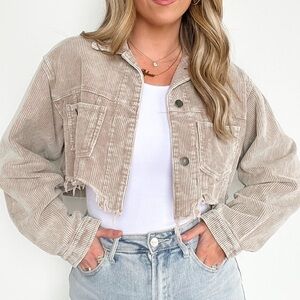 NWT POL Corduroy Jacket Cropped Distressed Women’s Small Tan/Khaki Bohemian